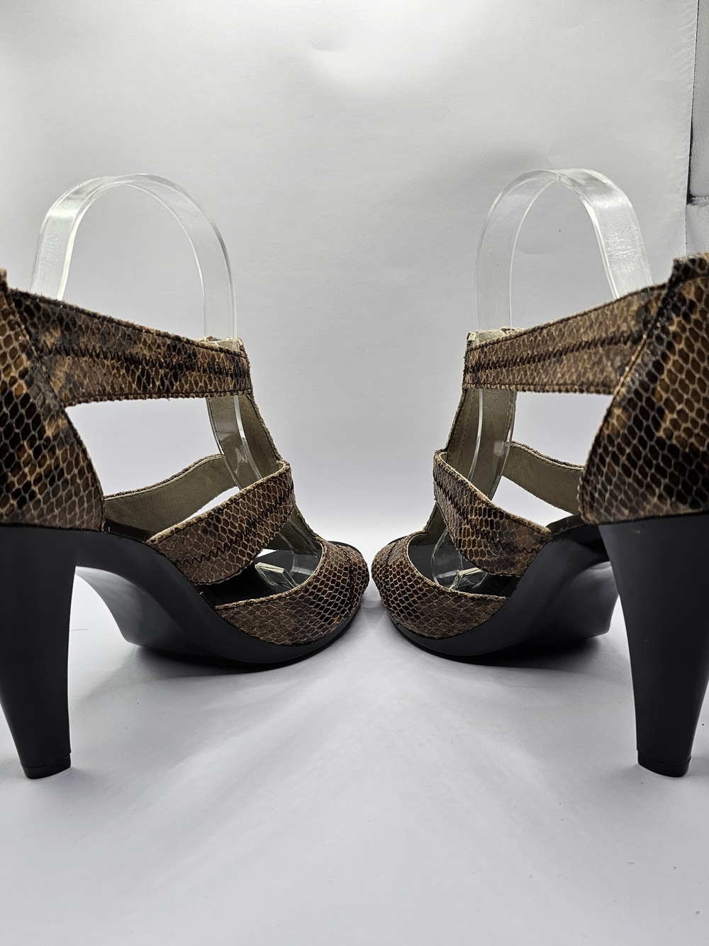 Michael Kors Brown Leather Snake-Print Zip-Front Heeled Sandals Sz 9 - Picture 4 of 6